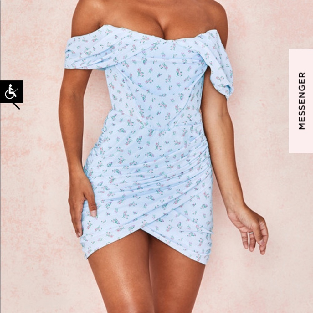 Pale blue dress with floral printing, size small